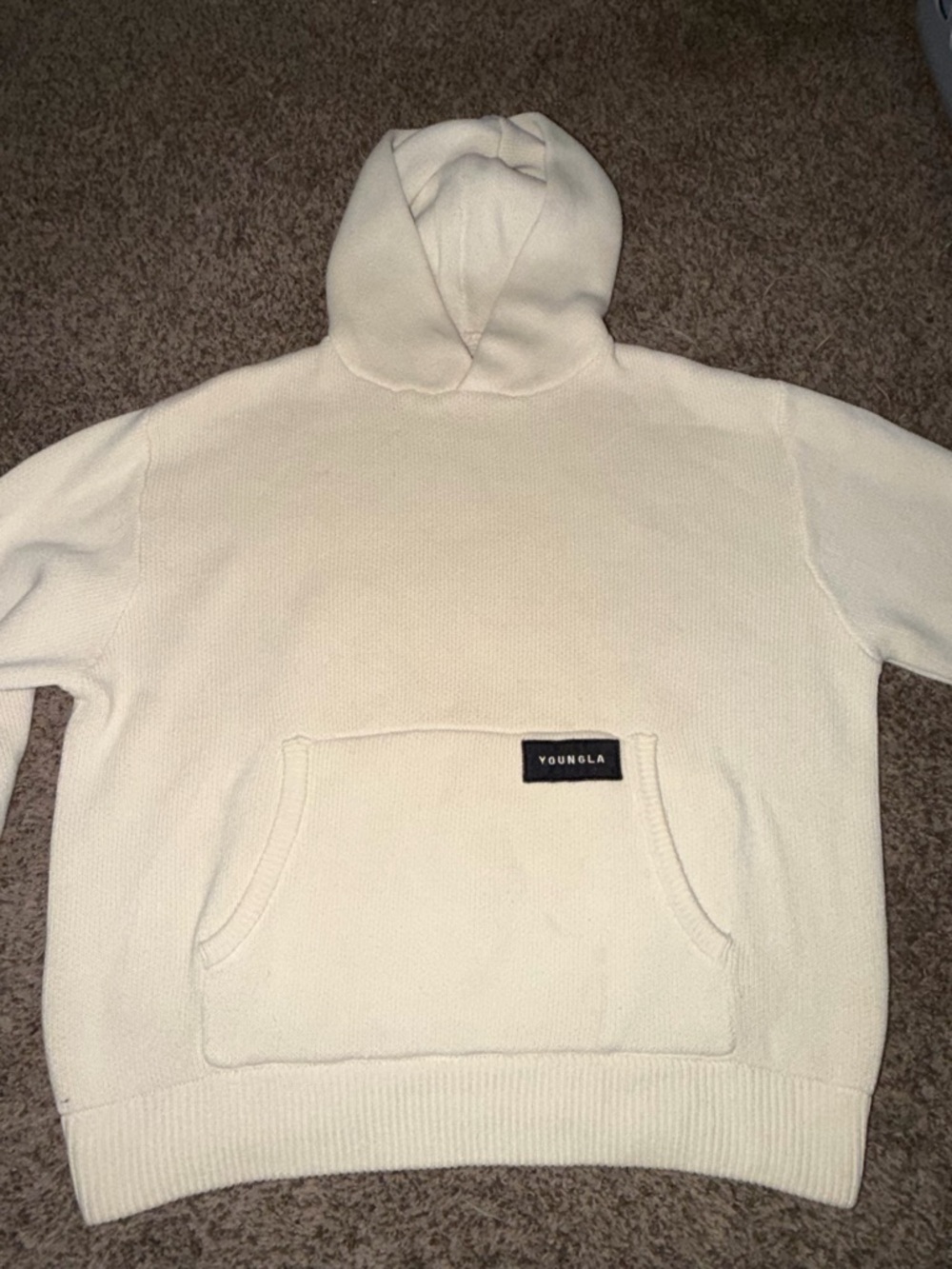 YoungLA Off-White Knit Pullover Hoodie